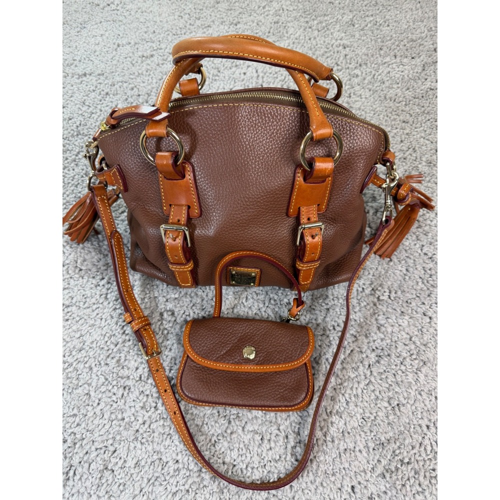Dooney & Bourke Brown Pebbled Leather Satchel Crossbody Bag + Pouch Dust Bag